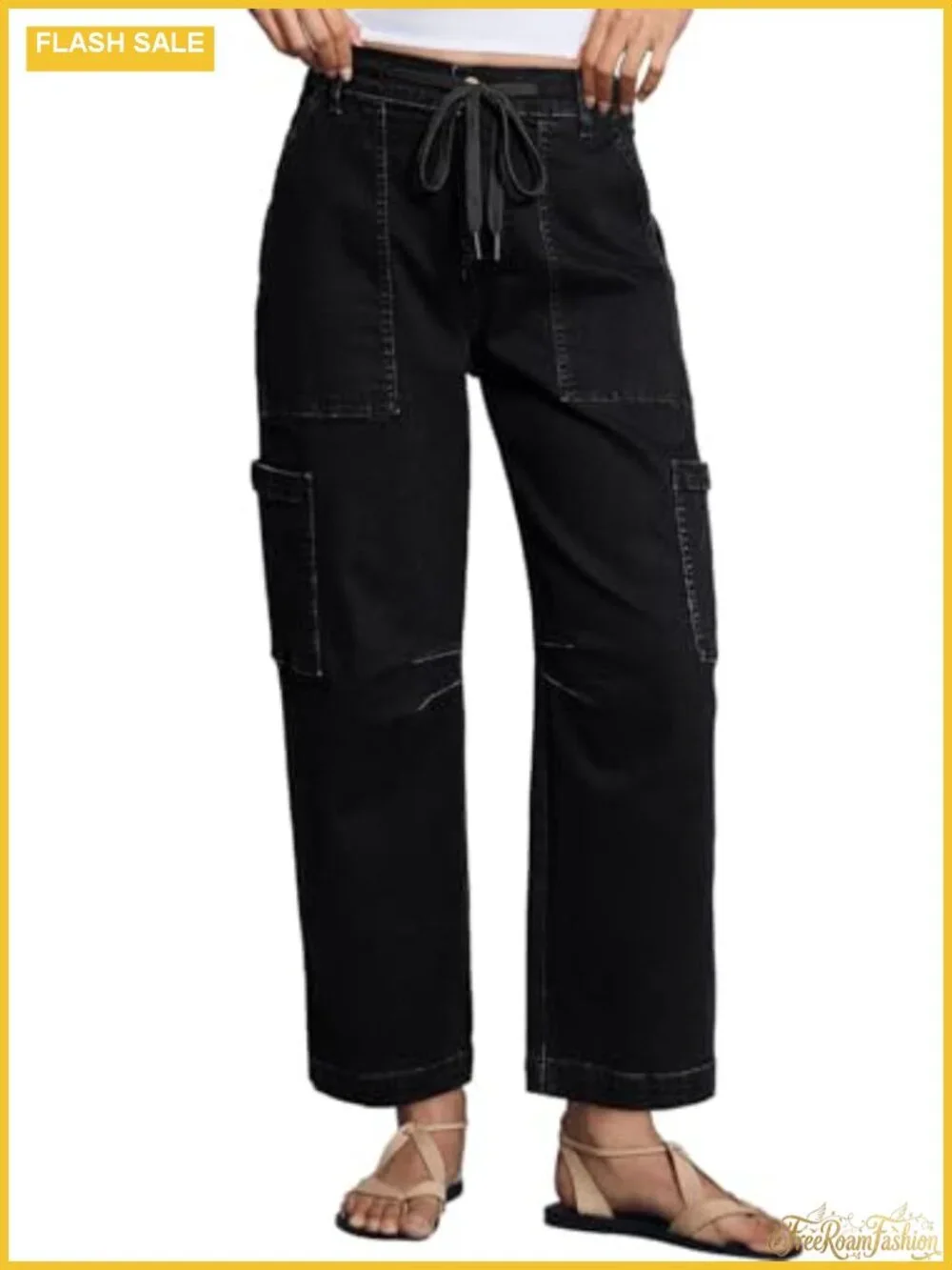 High Waisted Wide Leg Cargo Jeans Women Loose Baggy Denim Pants with Pockets